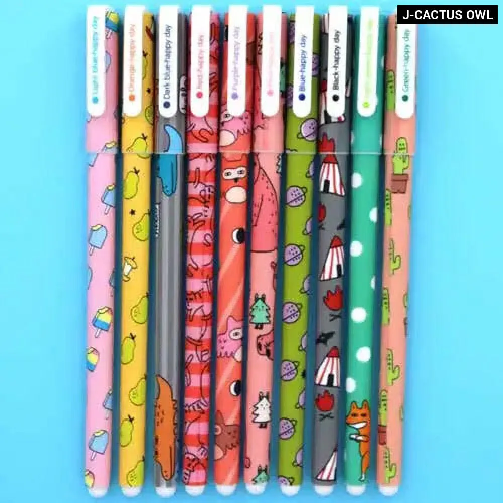 10 Piece Gel Pen Set Floral Animal Starry Designs 0.5mm Tip