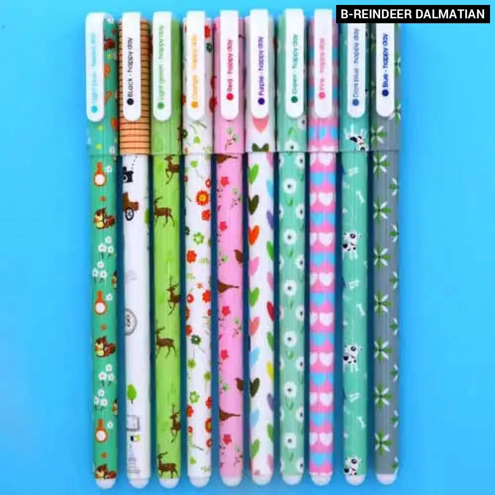 10 Piece Gel Pen Set Floral Animal Starry Designs 0.5mm Tip
