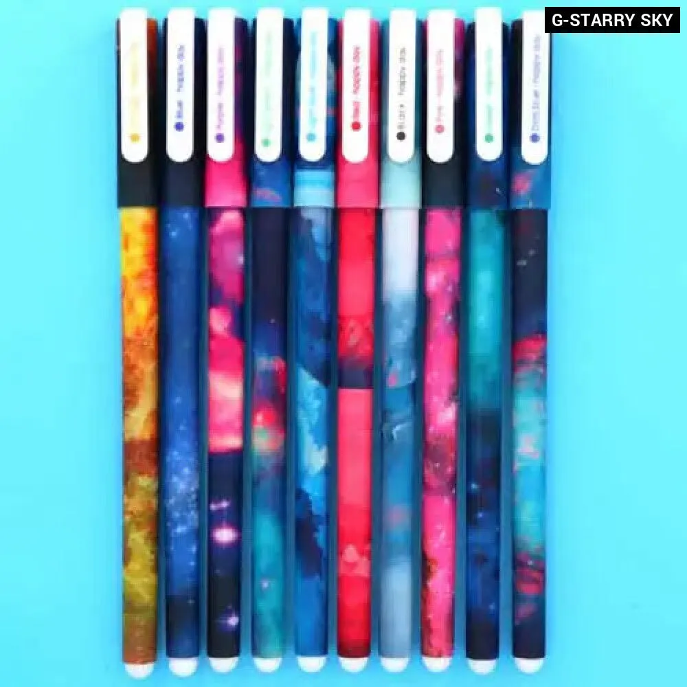 10 Piece Gel Pen Set Floral Animal Starry Designs 0.5mm Tip