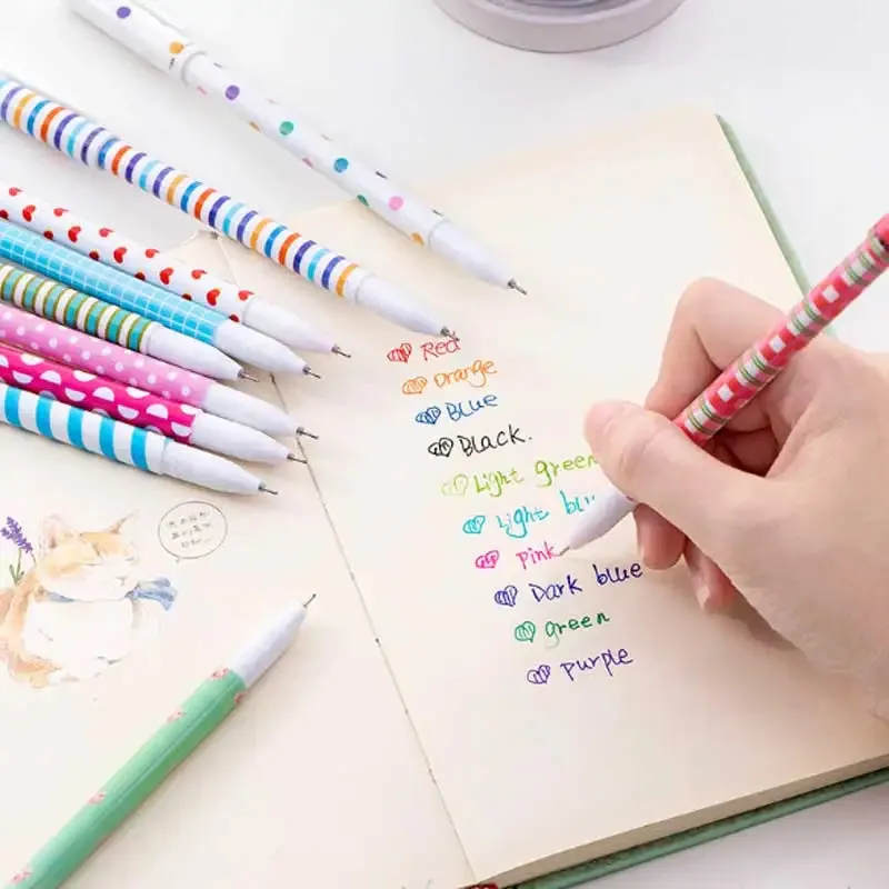 10 Piece Gel Pen Set Floral Animal Starry Designs 0.5mm Tip
