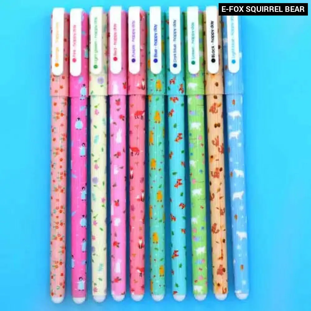 10 Piece Gel Pen Set Floral Animal Starry Designs 0.5mm Tip