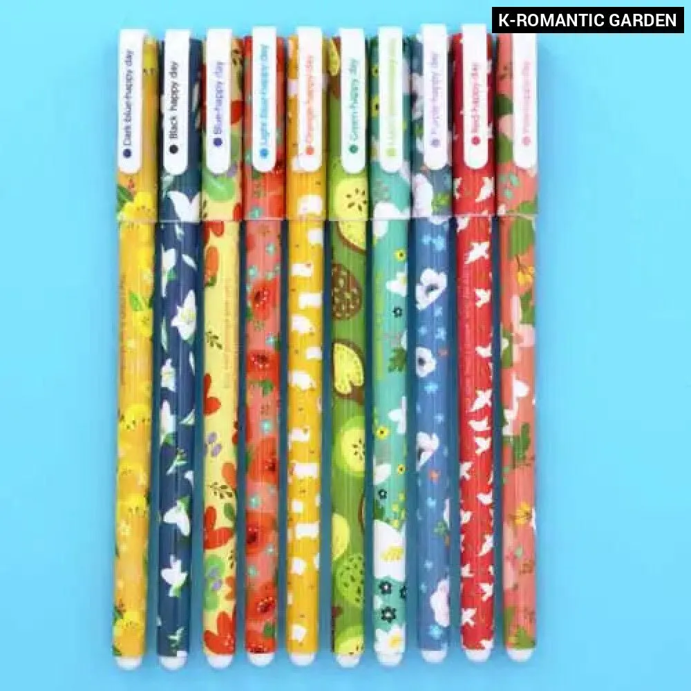10 Piece Gel Pen Set Floral Animal Starry Designs 0.5mm Tip