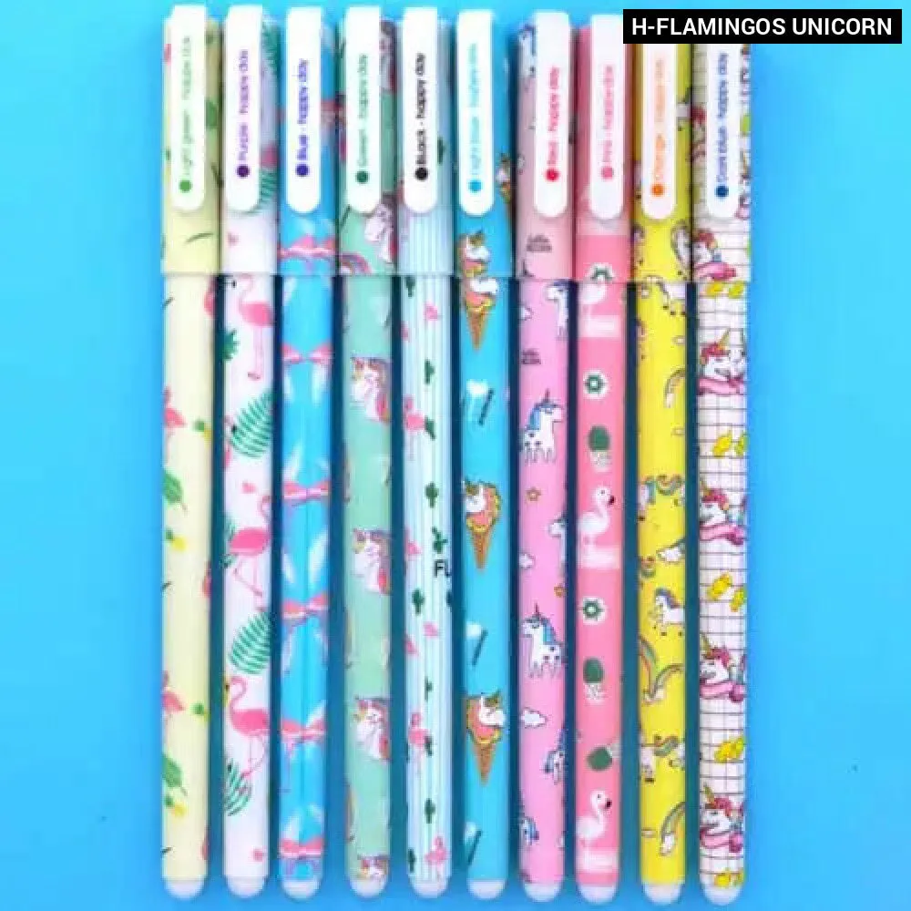 10 Piece Gel Pen Set Floral Animal Starry Designs 0.5mm Tip