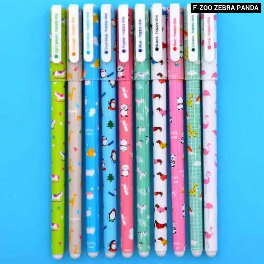 10 Piece Gel Pen Set Floral Animal Starry Designs 0.5mm Tip