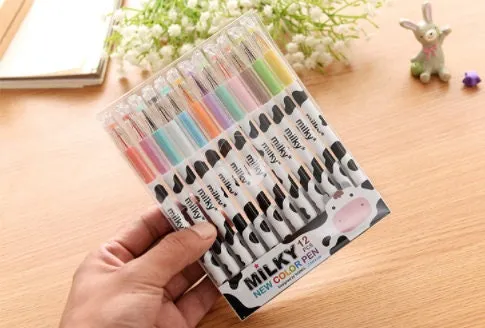 12 Pcs Coloured Pen Set - Milky Cow Pastel Ink Design - Art Craft Drawing Pens - Lettering Pen Calligraphy Multicolor Pens, School Supplies