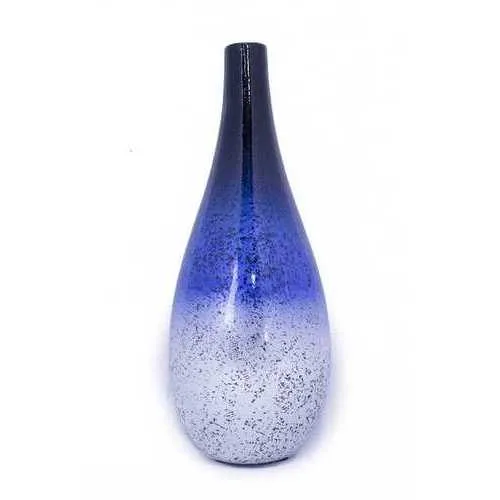 14" X 9.75" X 16" Blue And Silver Ceramic Piece Vase Set