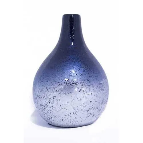 14" X 9.75" X 16" Blue And Silver Ceramic Piece Vase Set