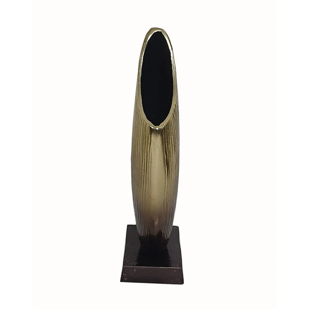 15 Inch Decorative Vase, Aluminum, Vertical Ribbing, Gold and Jet Black By Casagear Home