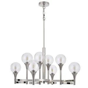 15W X 8 Milbank Metal Chandelier And Clear Round Glass Shades By Cal Lighting