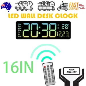 16" Green Gradient Color Large Digital LED Wall Clock | Temperature Calendar Display