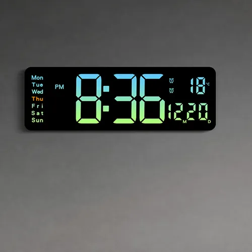 16" Green Gradient Color Large Digital LED Wall Clock | Temperature Calendar Display