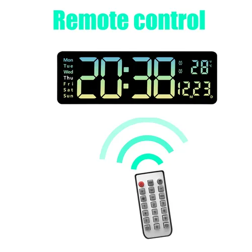 16" Green Gradient Color Large Digital LED Wall Clock | Temperature Calendar Display
