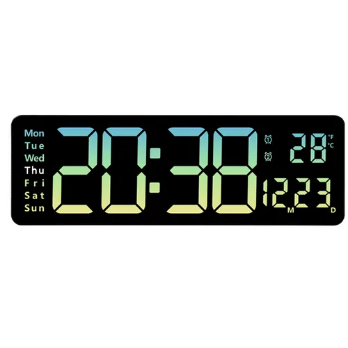 16" Green Gradient Color Large Digital LED Wall Clock | Temperature Calendar Display