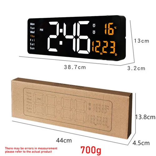 16" Orange Large Digital LED Wall Clock | Temperature Calendar Display