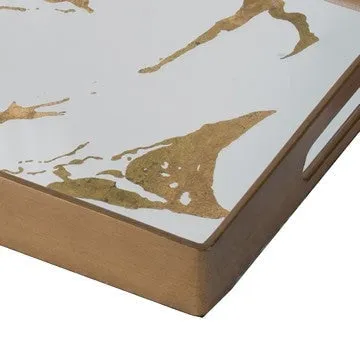 18 Inch Decorative Tray, Modern Mirrored Base, Bronze Metal Frame By Casagear Home