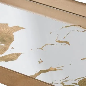 18 Inch Decorative Tray, Modern Mirrored Base, Bronze Metal Frame By Casagear Home