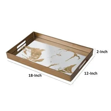 18 Inch Decorative Tray, Modern Mirrored Base, Bronze Metal Frame By Casagear Home