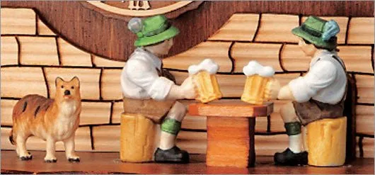 18" Musical Beer Drinkers Eight Day Movement German Cuckoo Clock