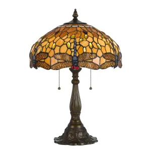 2 Bulb Tiffany Table Lamp With Dragonfly Design Shade, Multicolor By Benzara