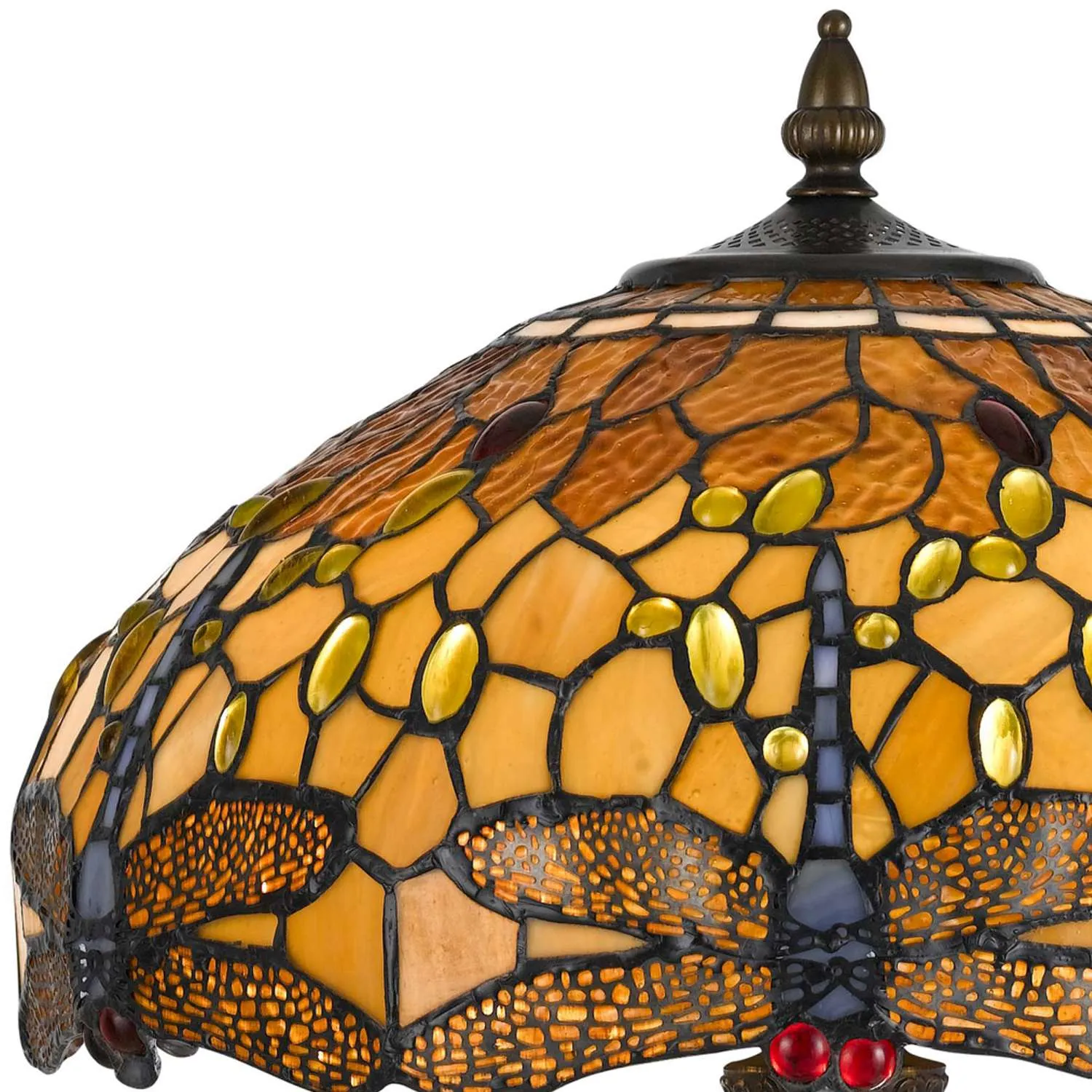 2 Bulb Tiffany Table Lamp With Dragonfly Design Shade, Multicolor By Benzara