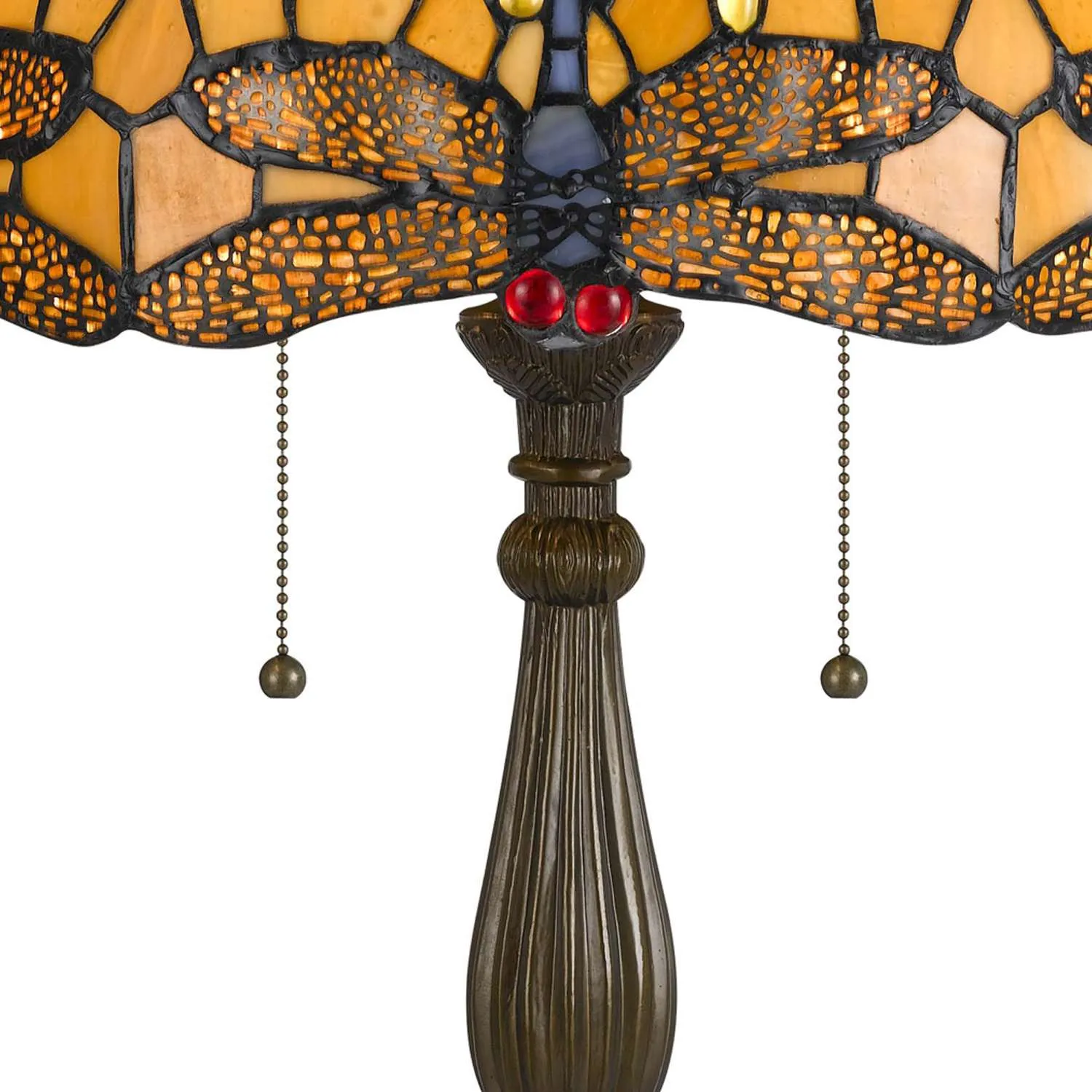 2 Bulb Tiffany Table Lamp With Dragonfly Design Shade, Multicolor By Benzara