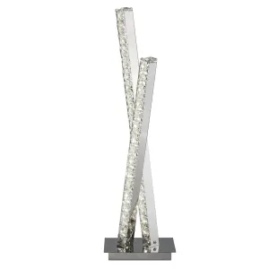 2 LIGHT LED COLUMN TABLE LAMP, CLEAR CRYSTAL TRIM, CHROME
