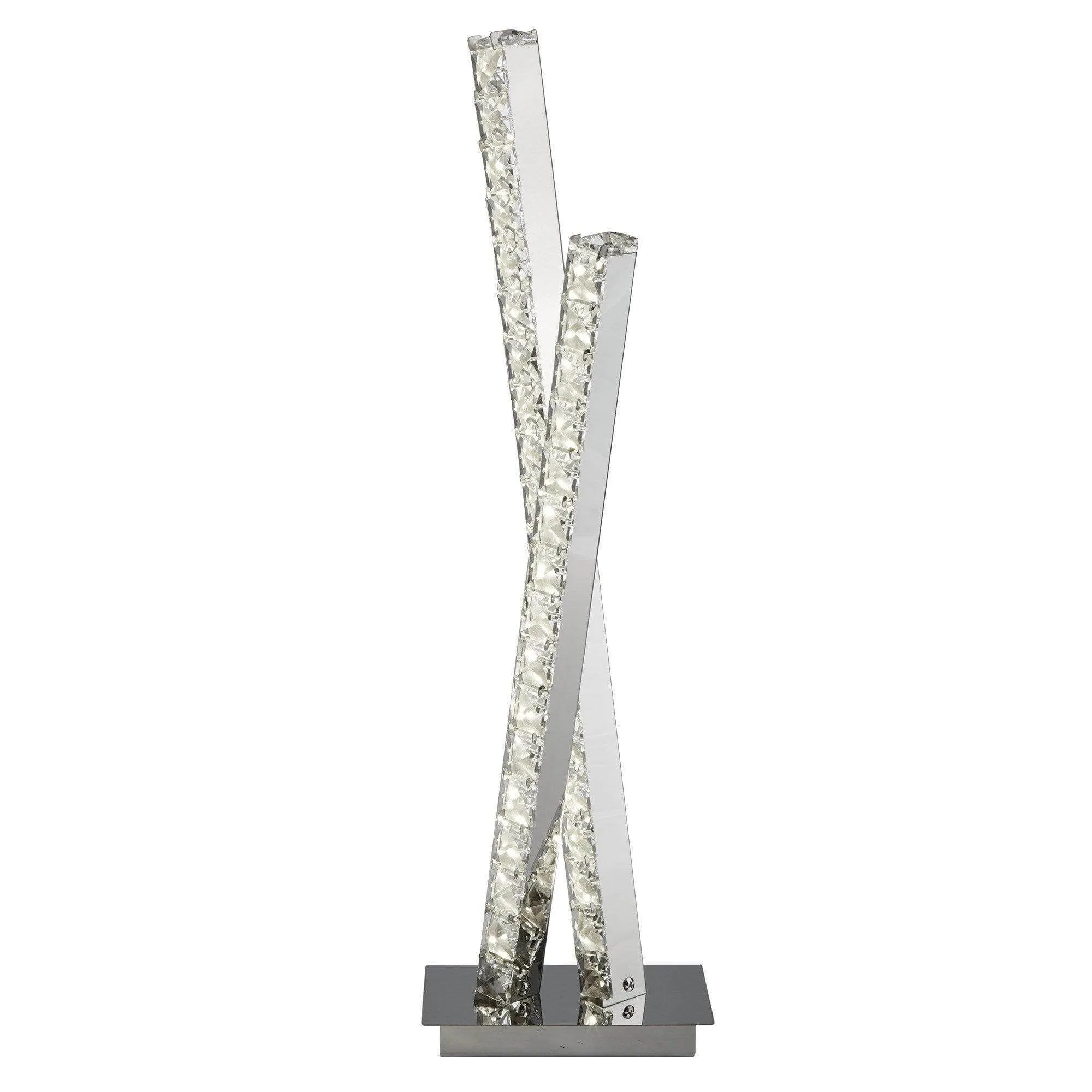 2 LIGHT LED COLUMN TABLE LAMP, CLEAR CRYSTAL TRIM, CHROME