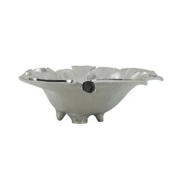 22 Inch Modern Decorative Tray, Oak Leaf Design Striking Silver Metal Frame By Casagear Home