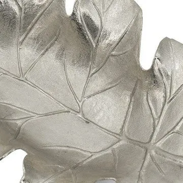 22 Inch Modern Decorative Tray, Oak Leaf Design Striking Silver Metal Frame By Casagear Home