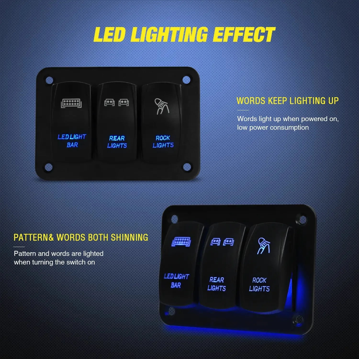 3Gang Led Light Bar/Rear Lights/Rock Lights 5Pin ON/Off Rocker Switch Panel Blue