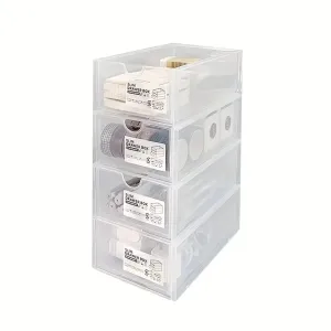 4-Pcs Set Stackable Desktop Storage Box | Drawer Transparent Plastic Stationery & Cosmetic Organizer Box (Clear)