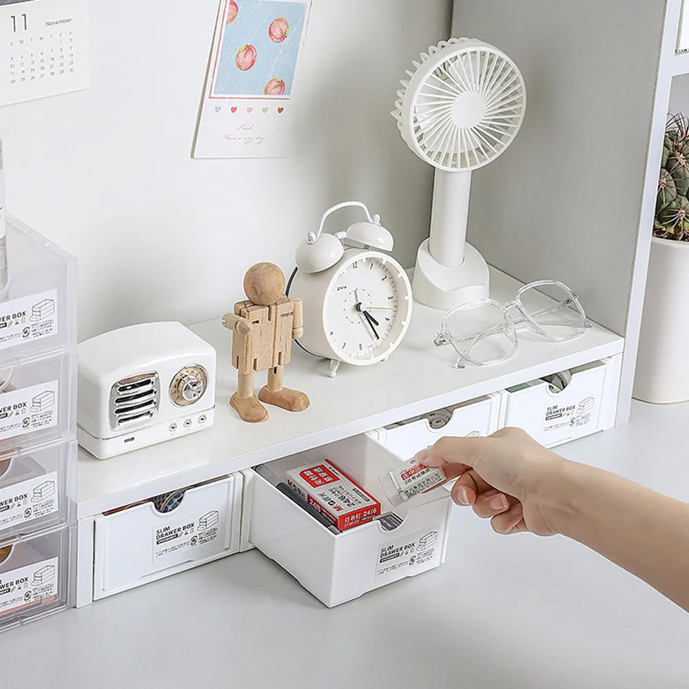 4-Pcs Set Stackable Desktop Storage Box | Drawer Transparent Plastic Stationery & Cosmetic Organizer Box (White)