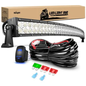 50 Inch 288W Double Row Curved Spot Flood Led Light Bar 12AWG Wiring Harness 5Pin Switch
