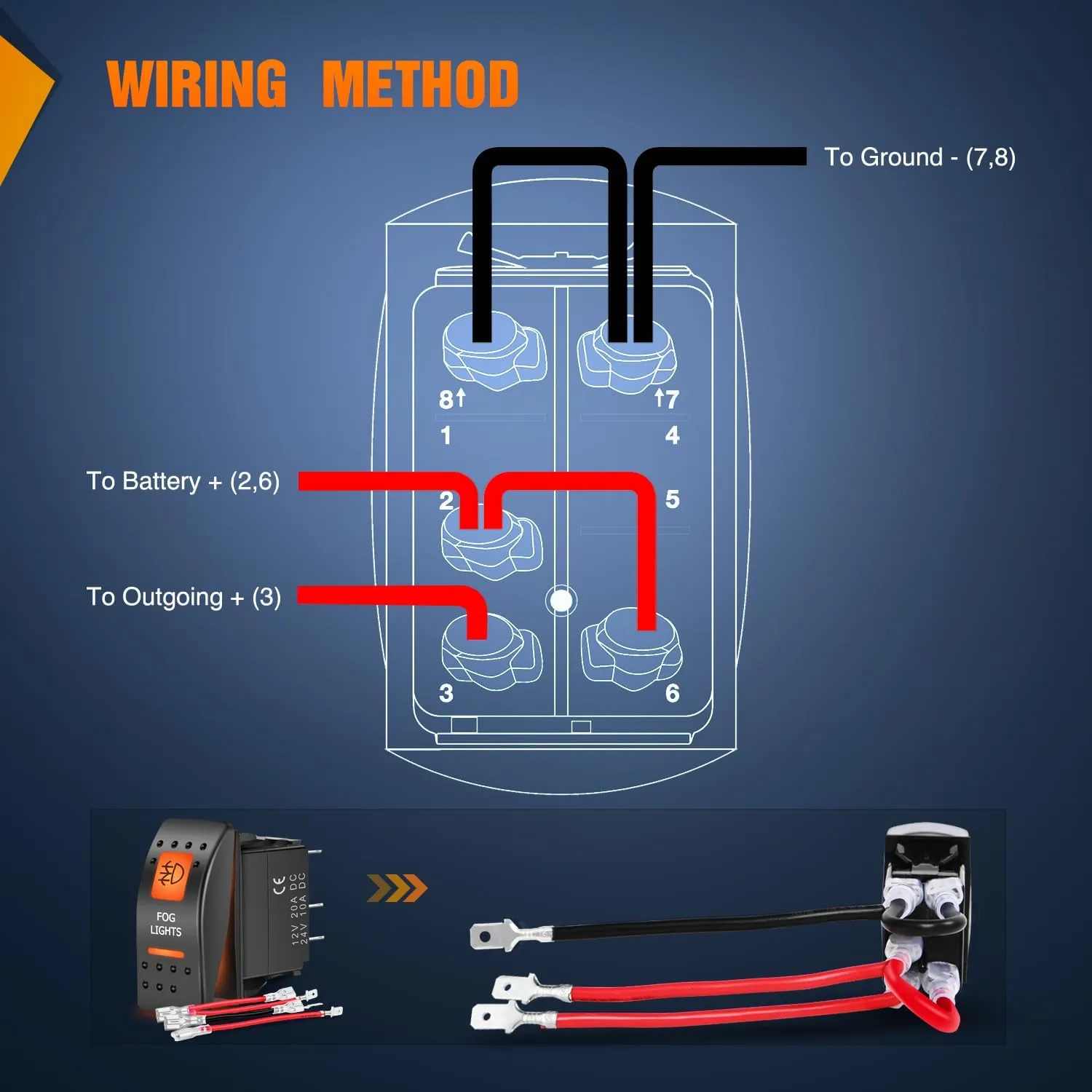 5Pin SPST On/Off UTV Fog Lights Rocker Switch Orange Backlit