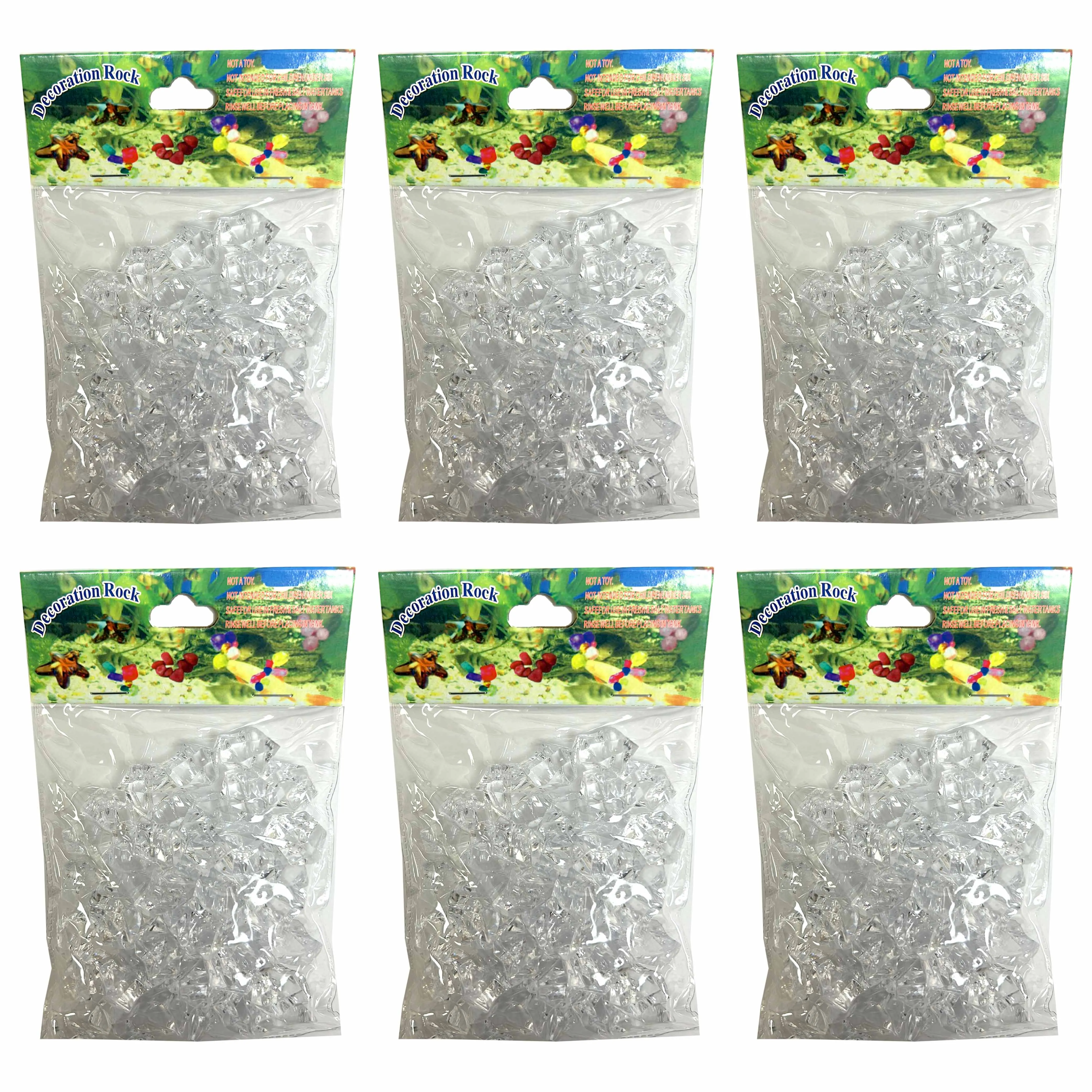 6 Bags Fish Tank Decorations Aquarium Artificial Plastic Rocks Clear Crystal 1lb