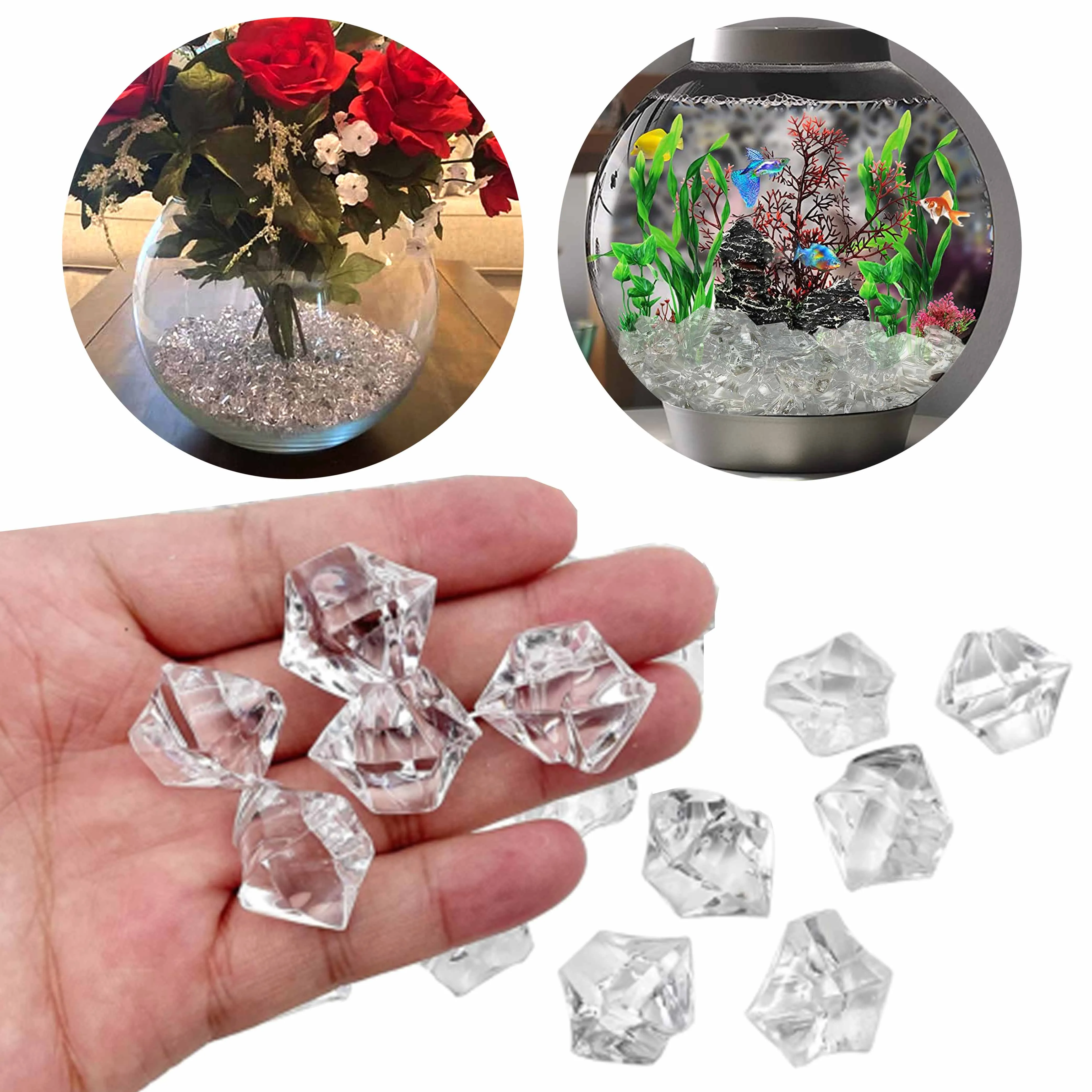6 Bags Fish Tank Decorations Aquarium Artificial Plastic Rocks Clear Crystal 1lb