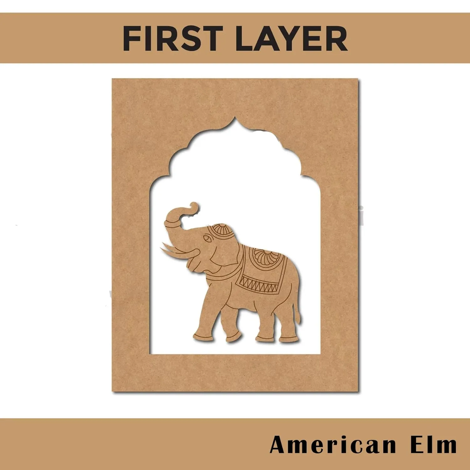 American Elm Pack of 2 Wooden Elephant Jharokha Pre-Marked MDF Craft Shapes 12 Inch Unfinished Wood Cutouts for DIY Painting | MDF Jharokha