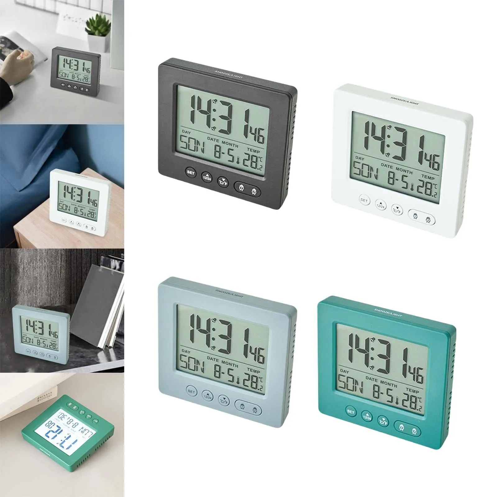ATORSE® Digital Clock LCD Time Week Date Temperature Display for Living Room Home Black