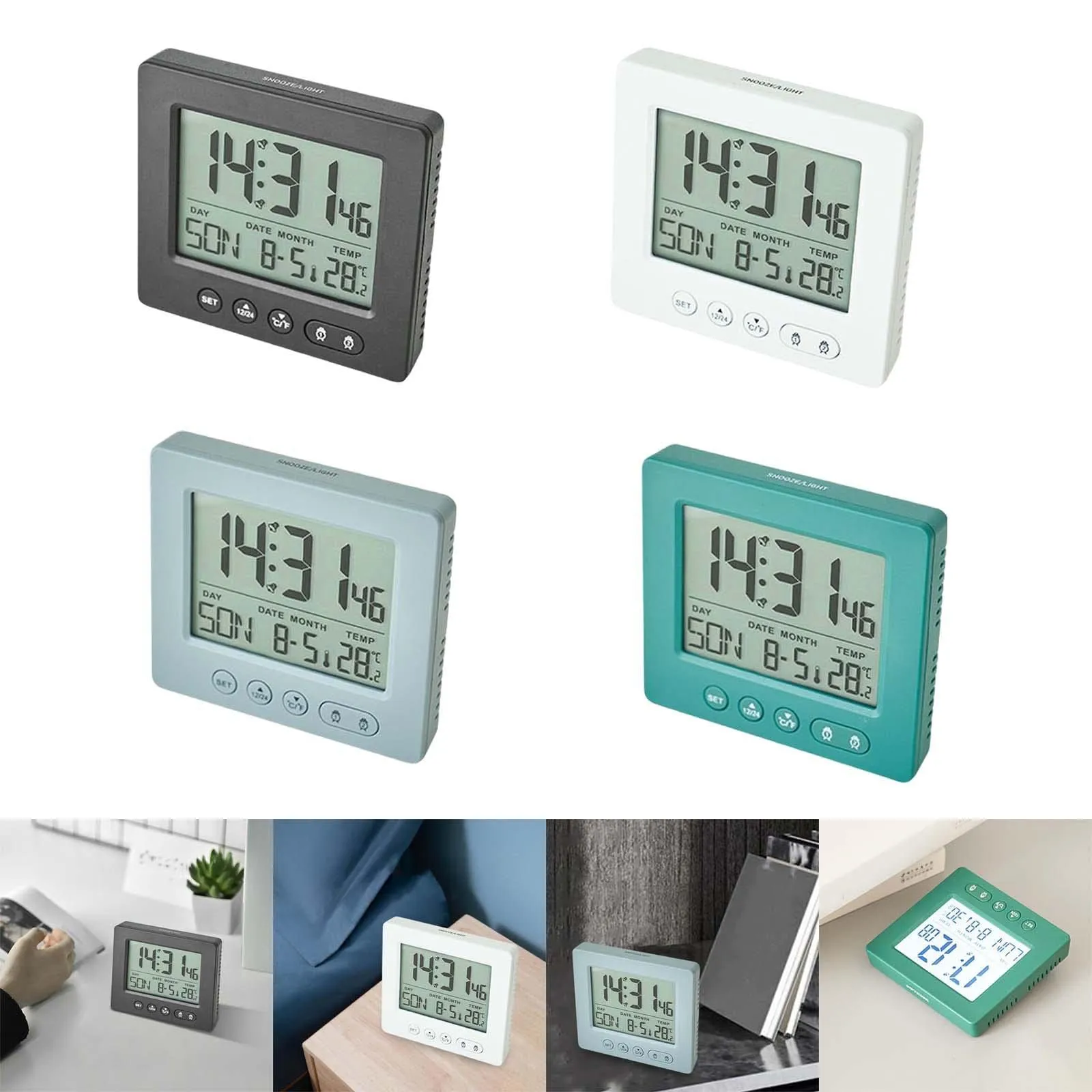 ATORSE® Digital Clock LCD Time Week Date Temperature Display for Living Room Home Black
