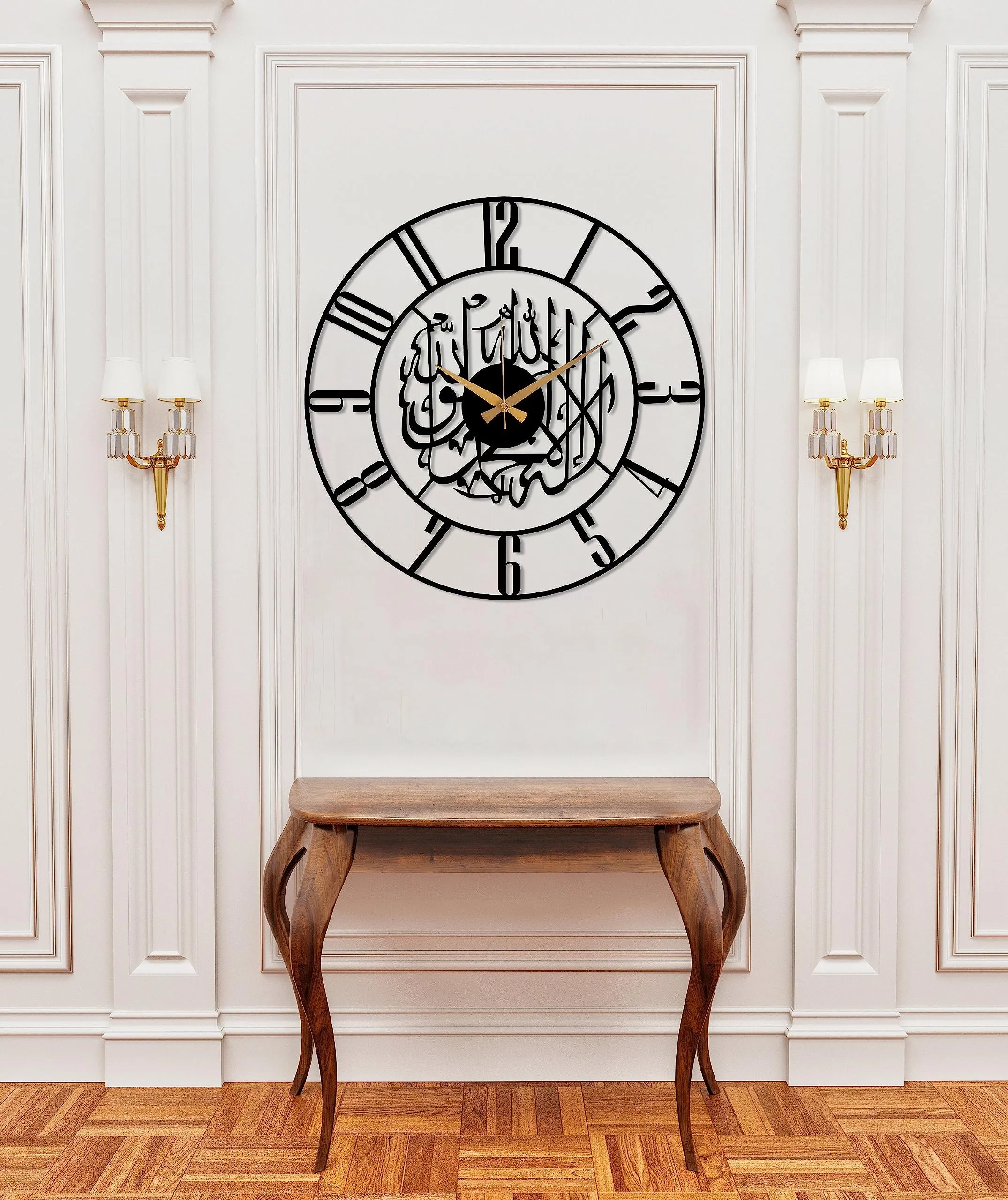 Auromin Kalima Shahada Metal Islamic Wall Clock for Living Room | Modern Islamic Wall Art Decor | Silent Large Arabic Wall Watch for Home Decor, Muslim Gifts. (40 cm)