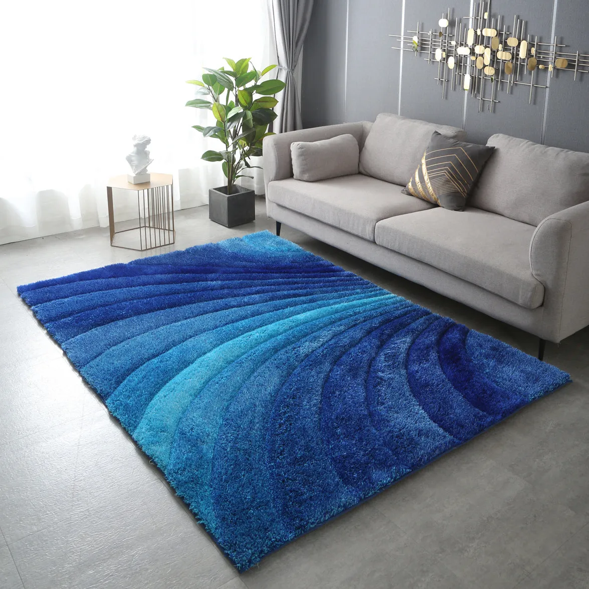 Aurora 3D Blue Shag Rug