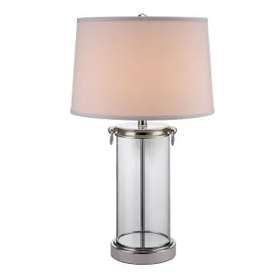 Axie 28 Inch Table Lamp, Glass Stand, Empire Shade, Metal, Nickel Finish By Casagear Home