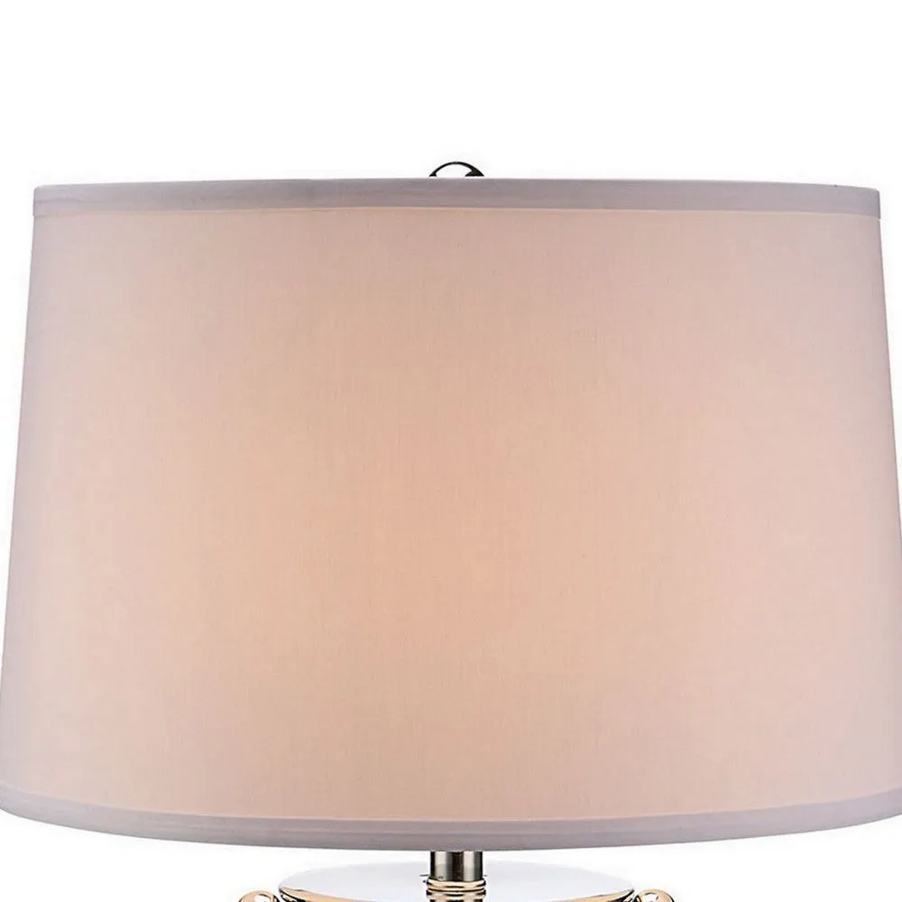 Axie 28 Inch Table Lamp, Glass Stand, Empire Shade, Metal, Nickel Finish By Casagear Home