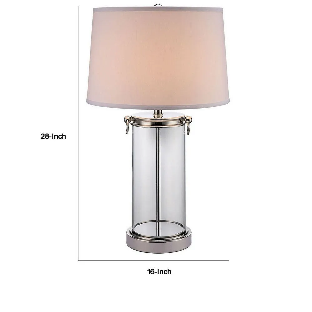 Axie 28 Inch Table Lamp, Glass Stand, Empire Shade, Metal, Nickel Finish By Casagear Home