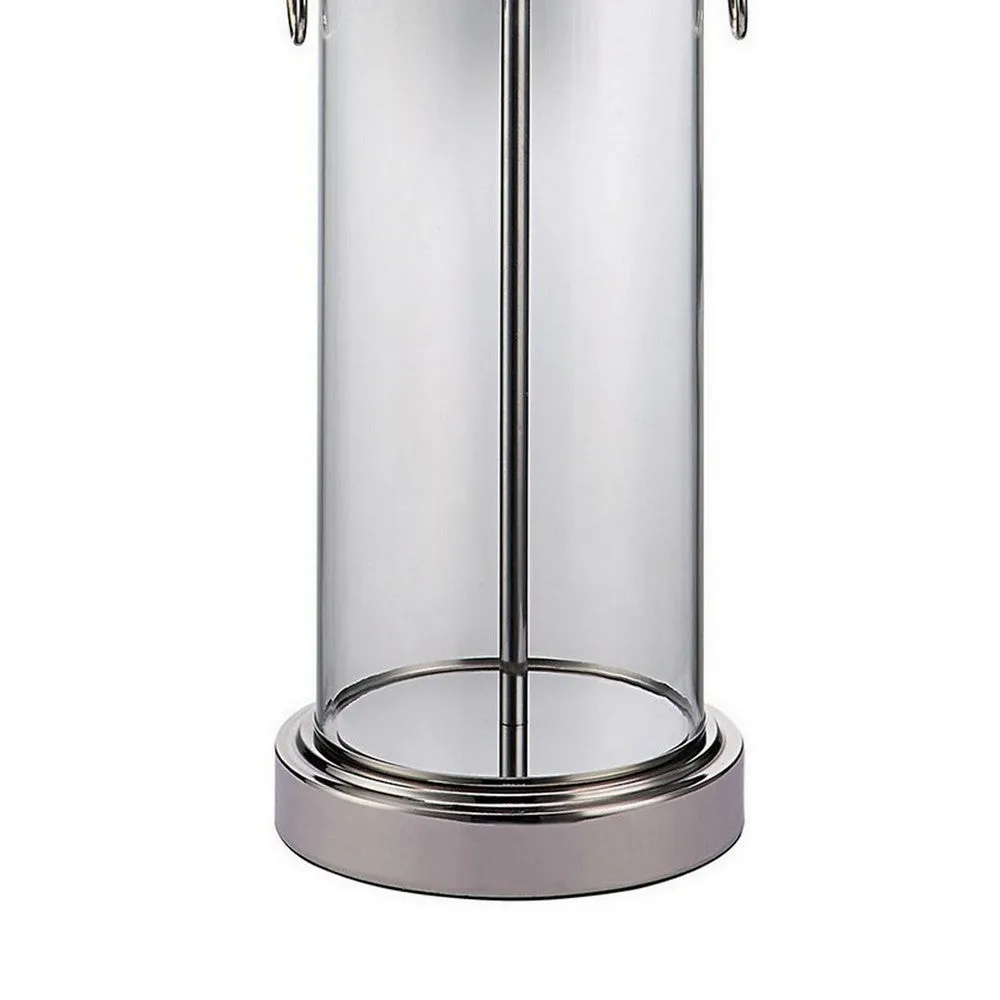 Axie 28 Inch Table Lamp, Glass Stand, Empire Shade, Metal, Nickel Finish By Casagear Home