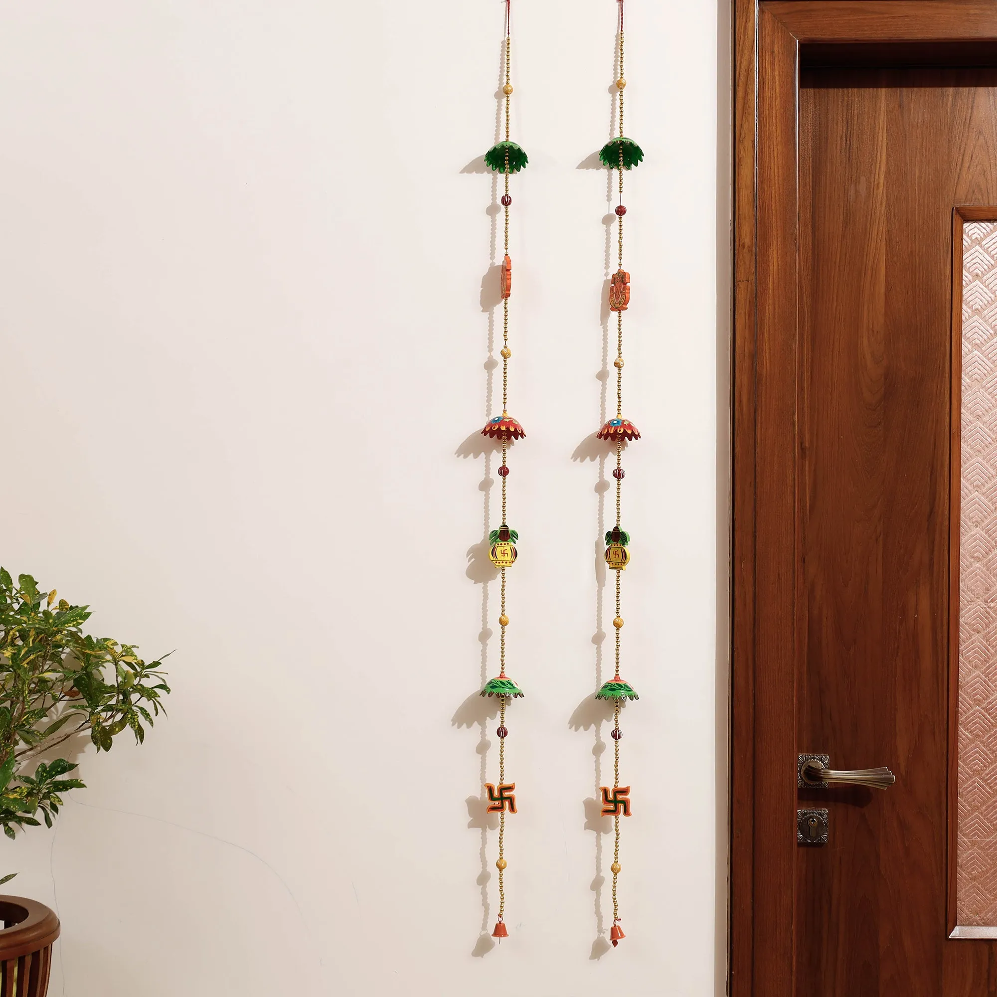 Banaras Handpainted Wooden & Beadwork Decorative Hangings (Set of 2)