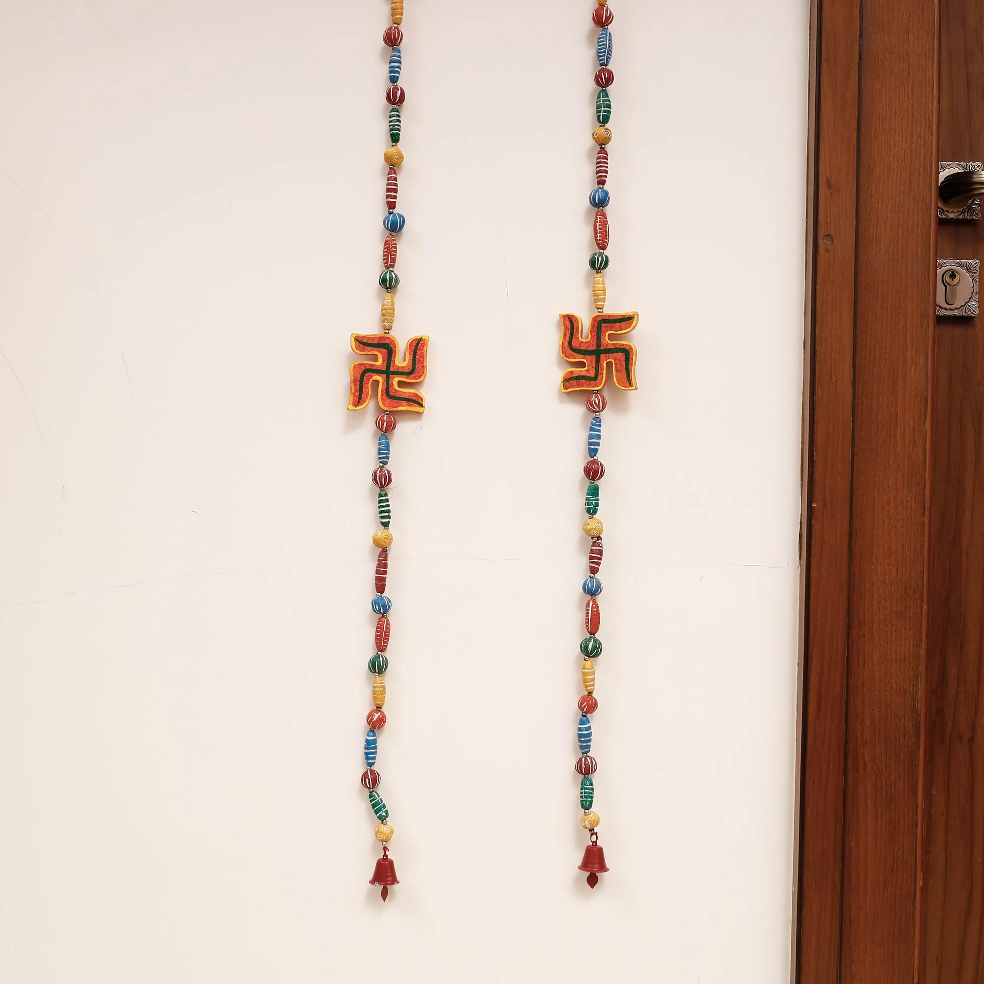 Banaras Handpainted Wooden & Terracotta Beads Decorative Hanging (Set of 2)