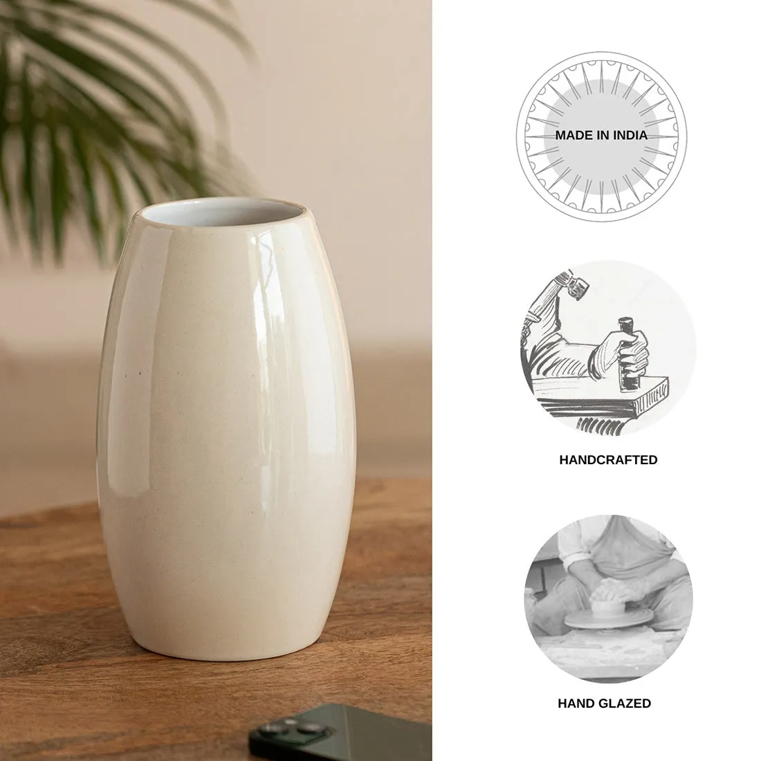 'Barrel Modern' Decorative Ceramic Vase (Handglazed Studio Pottery, 21.1 cm)