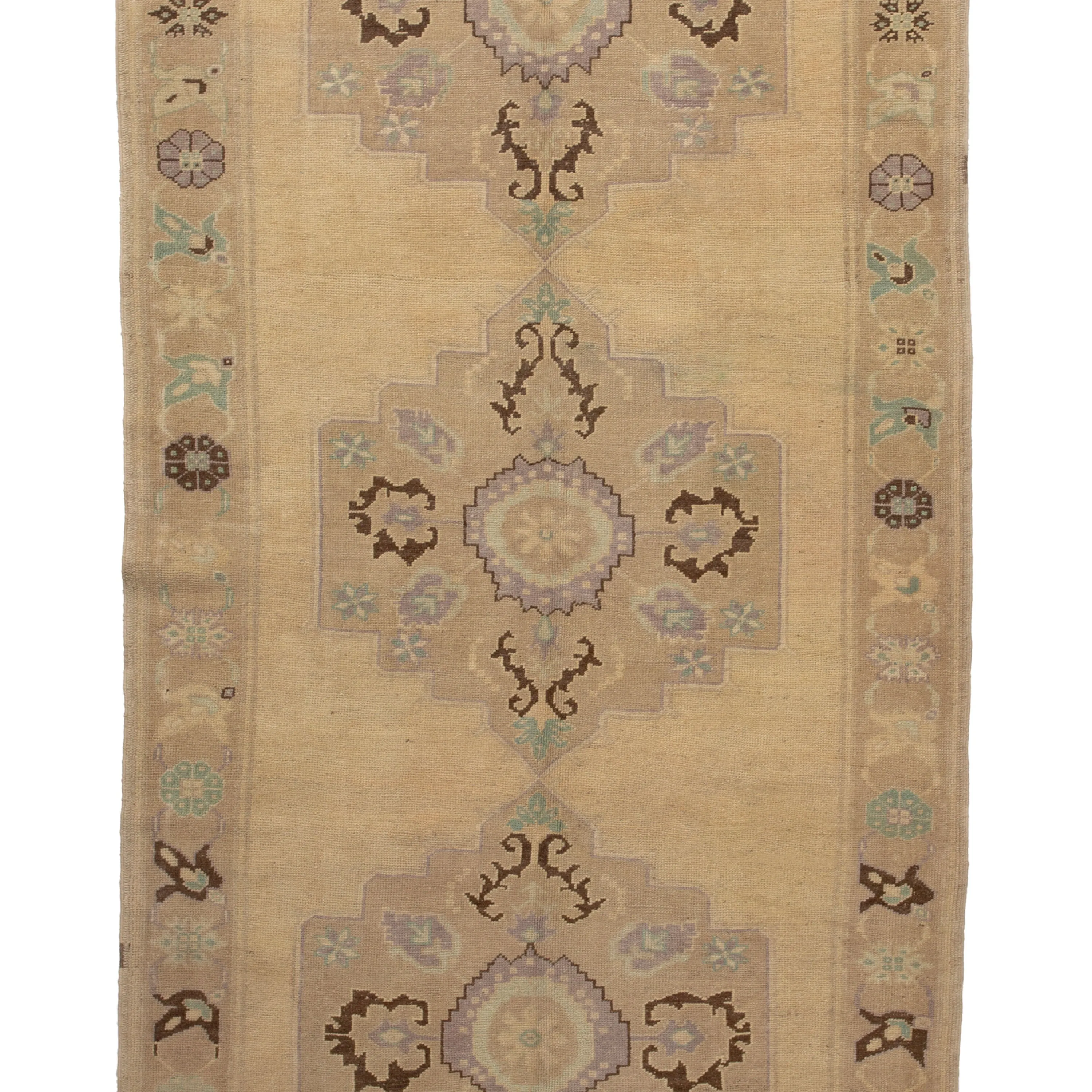 Beige Vintage Traditional Wool Rug - 5'2" x 12'