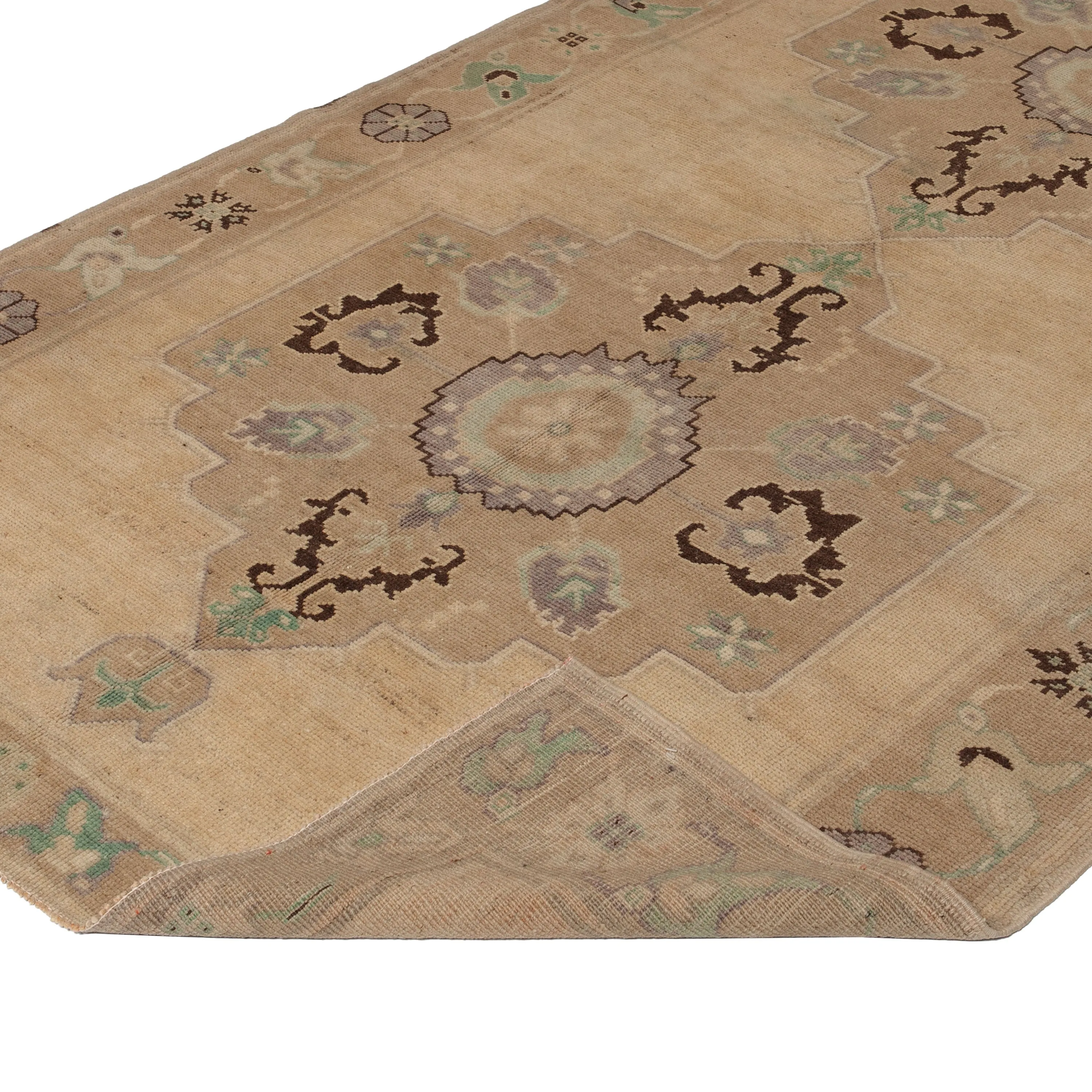 Beige Vintage Traditional Wool Rug - 5'2" x 12'